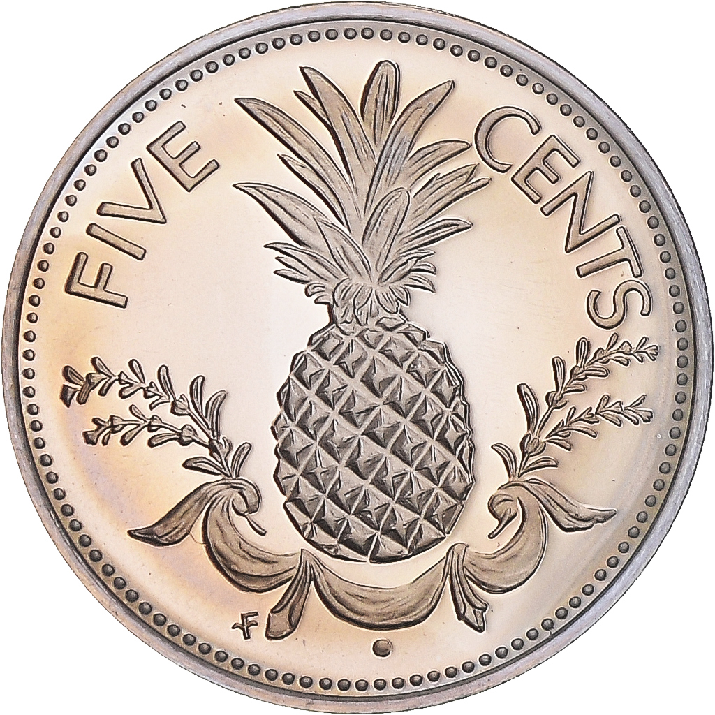Coin, Bahamas, Elizabeth II, 5 Cents, 1974, Franklin Mint, U.S.A., BE