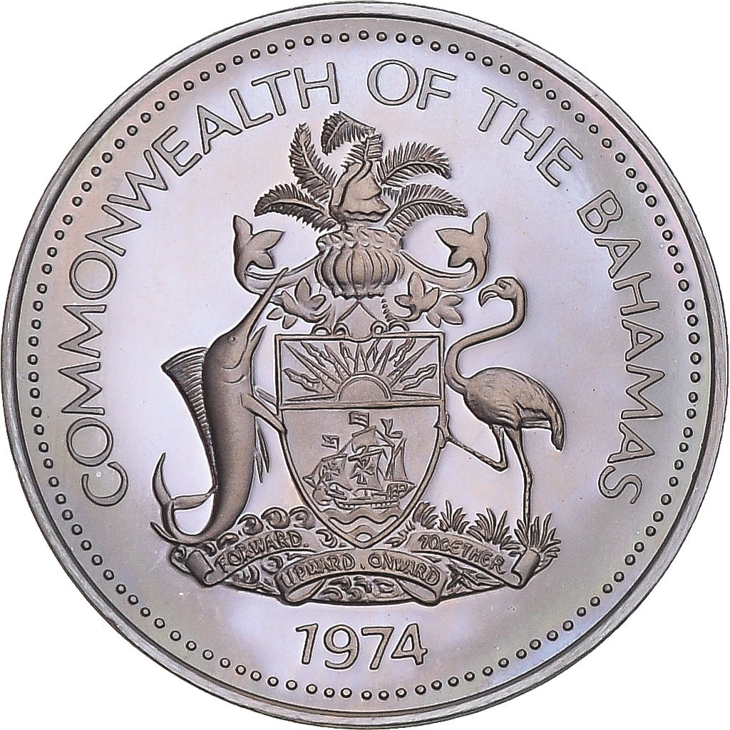 Coin, Bahamas, Elizabeth II, 5 Cents, 1974, Franklin Mint, U.S.A., BE