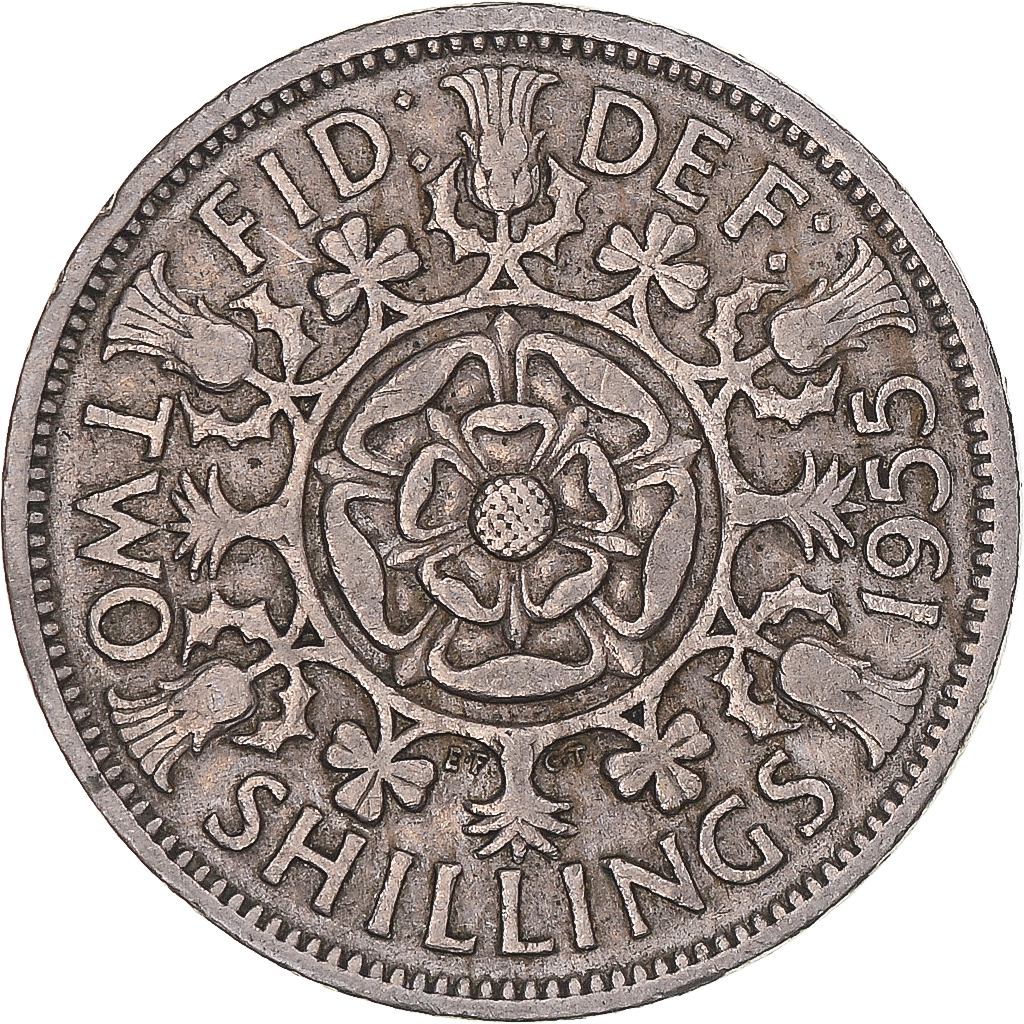 Coin, Great Britain, Elizabeth II, Florin, Two Shillings, 1955, 