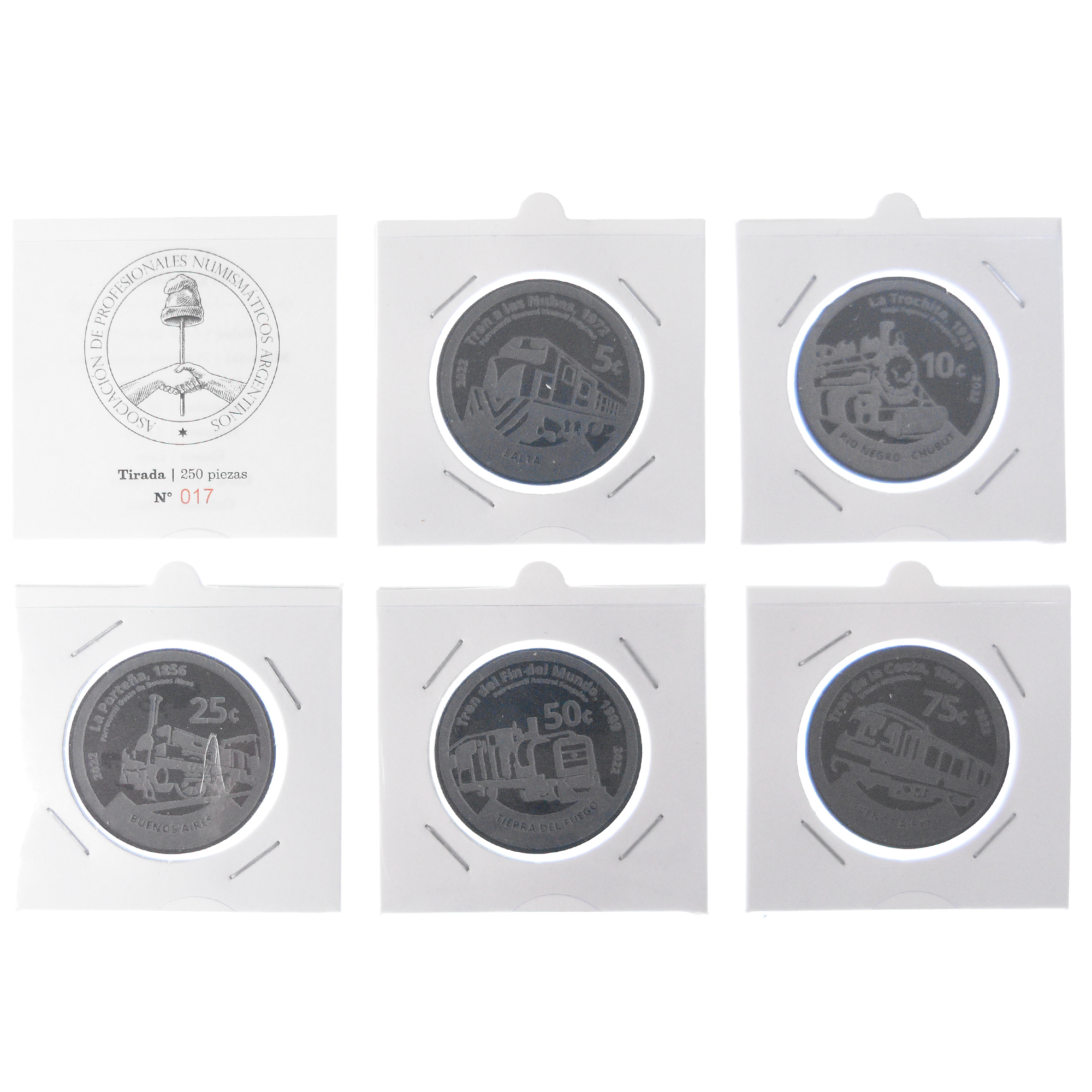 Coin, Argentina, Set, 2022, Buenos Aires, Série de 5 Monnaies. Trains