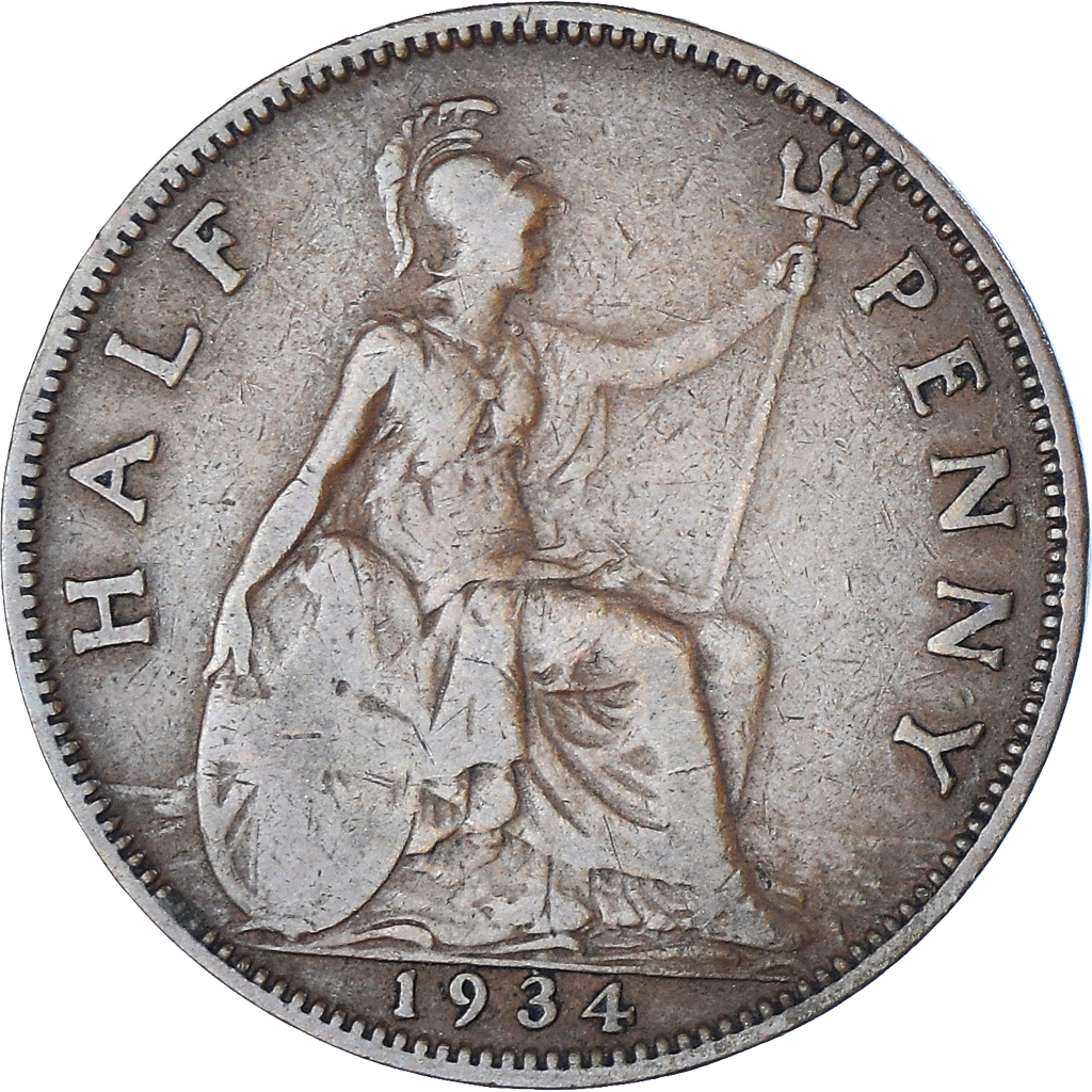 Coin, Great Britain, George V, 1/2 Penny, 1934, , Bronze, KM:837