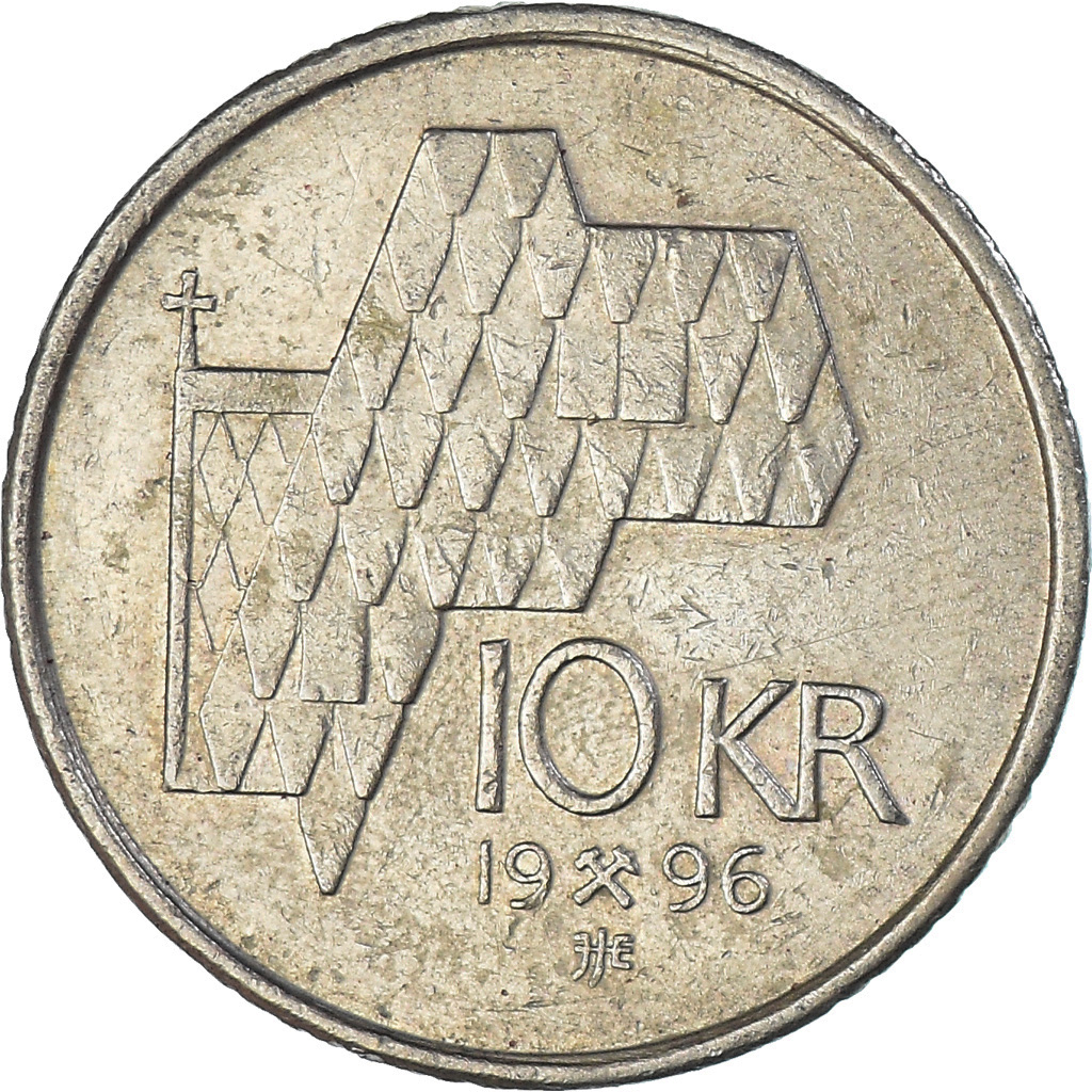 1183669] Coin, Norway, Harald V, 10 Kroner, 1996, VF, Nickel-brass
