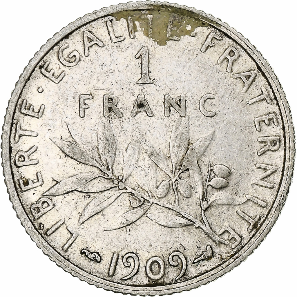 Coin, France, Semeuse, Franc, 1909, Paris, , Silver, KM:844.1