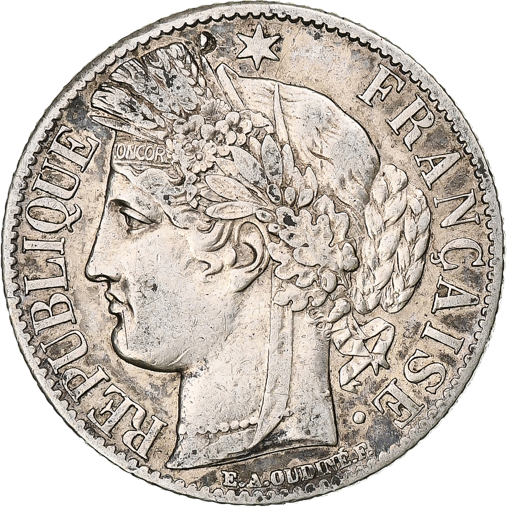Coin, France, Cérès, Franc, 1871, Bordeaux, , Silver, KM:822.2