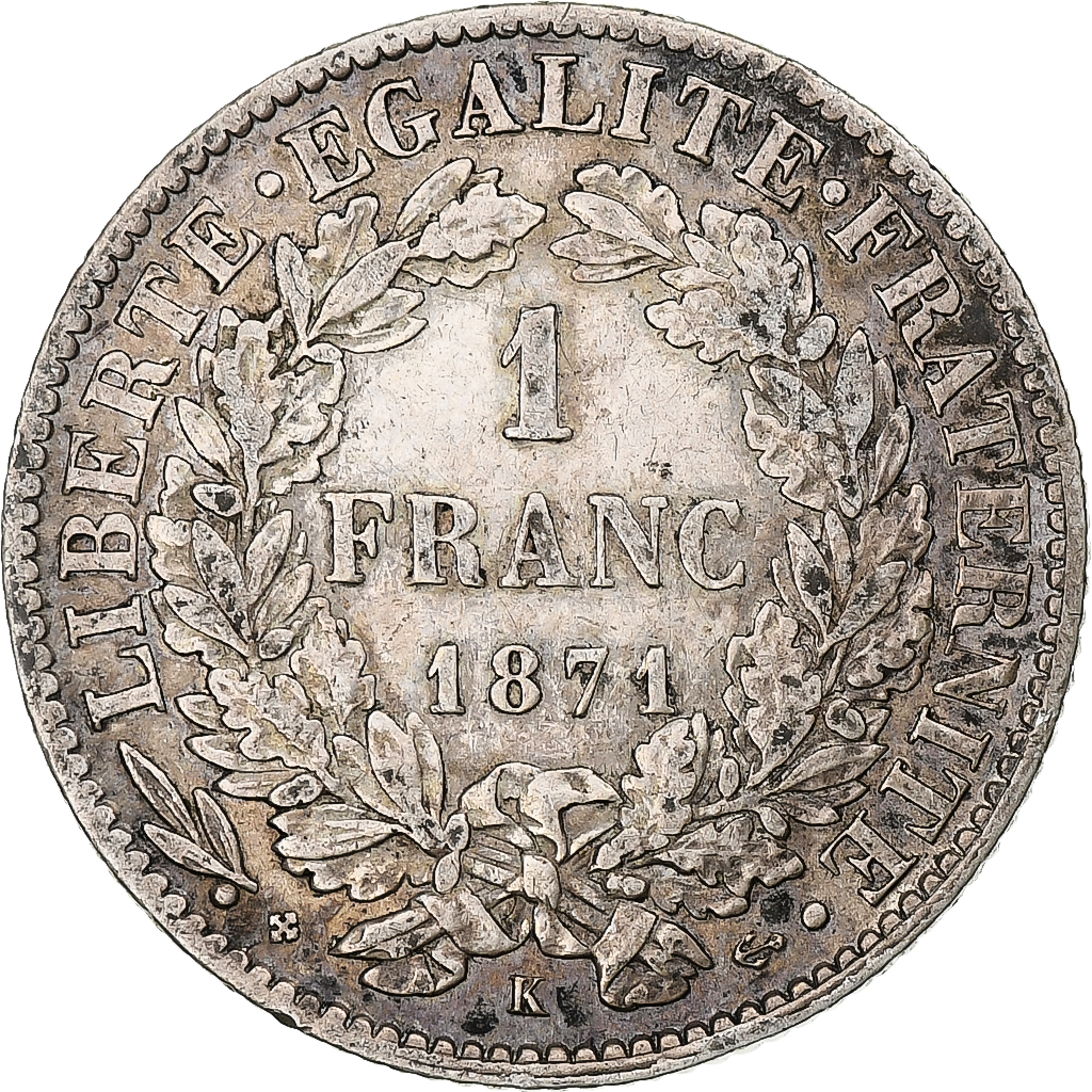 Coin, France, Cérès, Franc, 1871, Bordeaux, , Silver, KM:822.2