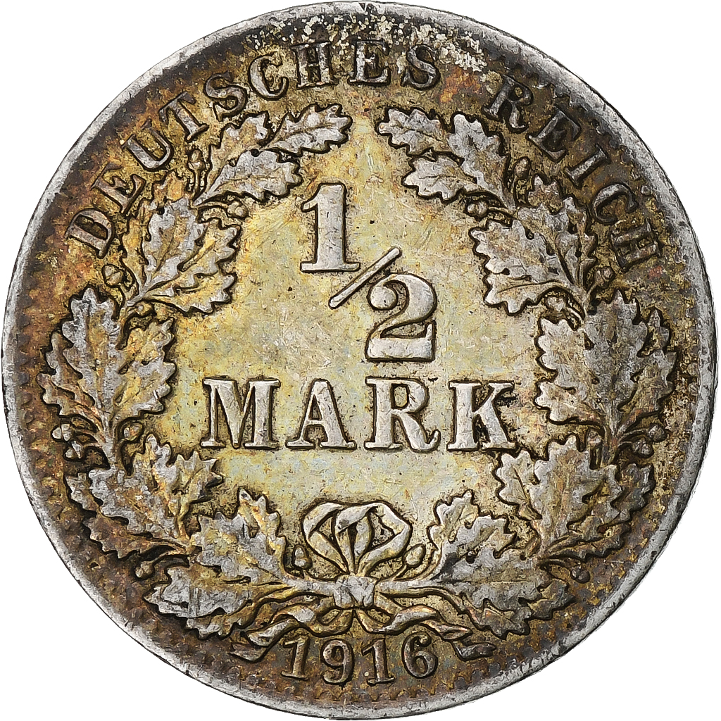 GERMANY - EMPIRE, 1/2 Mark, 1916, Berlin, , Silver, KM:17