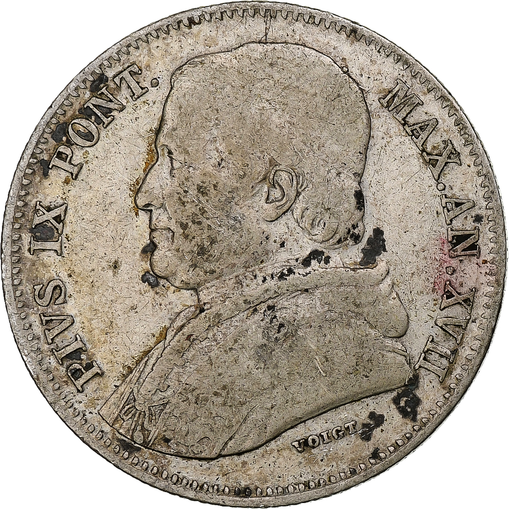 ITALIAN STATES, PAPAL STATES, Pius IX, 20 Baiocchi, 1862, Rome, 