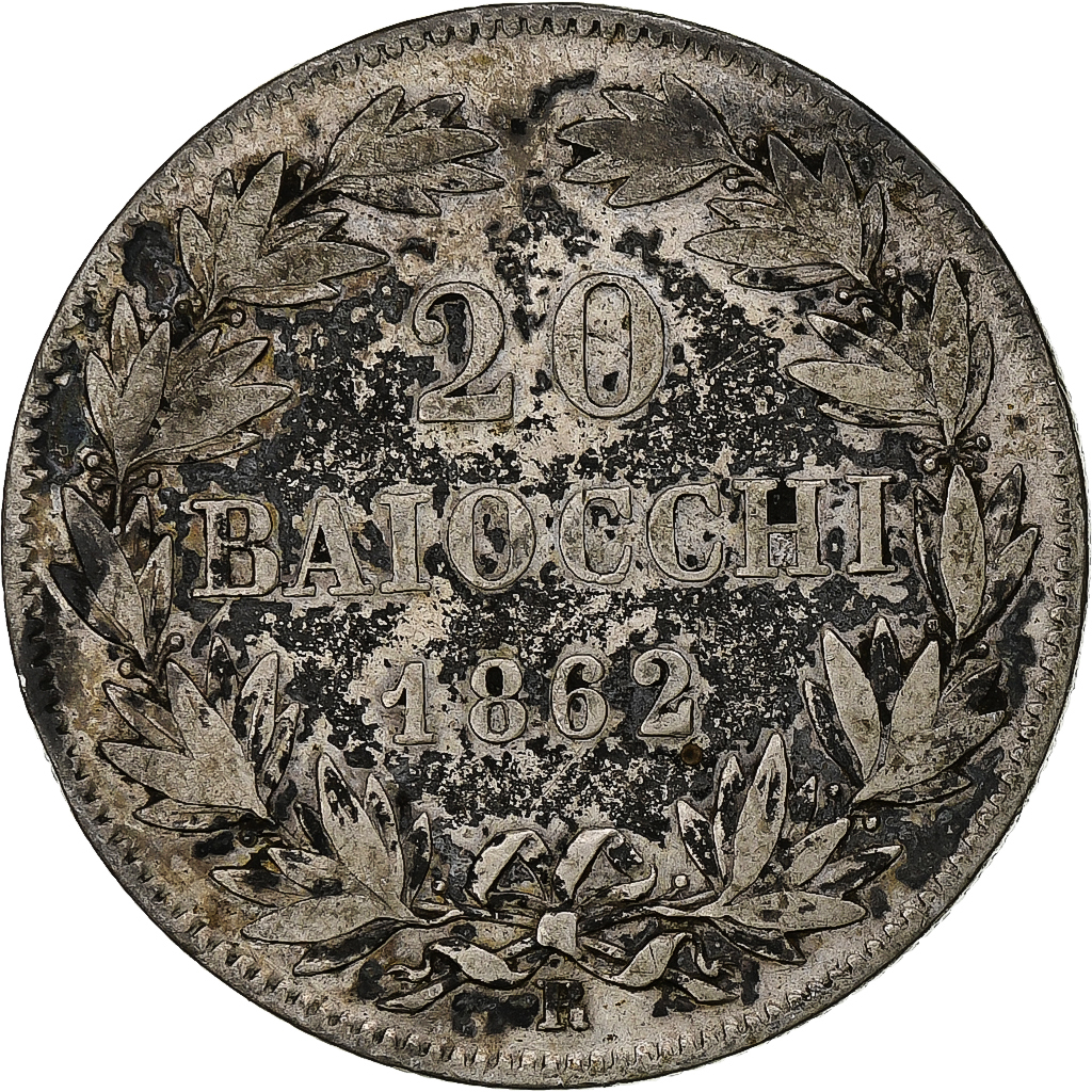 ITALIAN STATES, PAPAL STATES, Pius IX, 20 Baiocchi, 1862, Rome, 