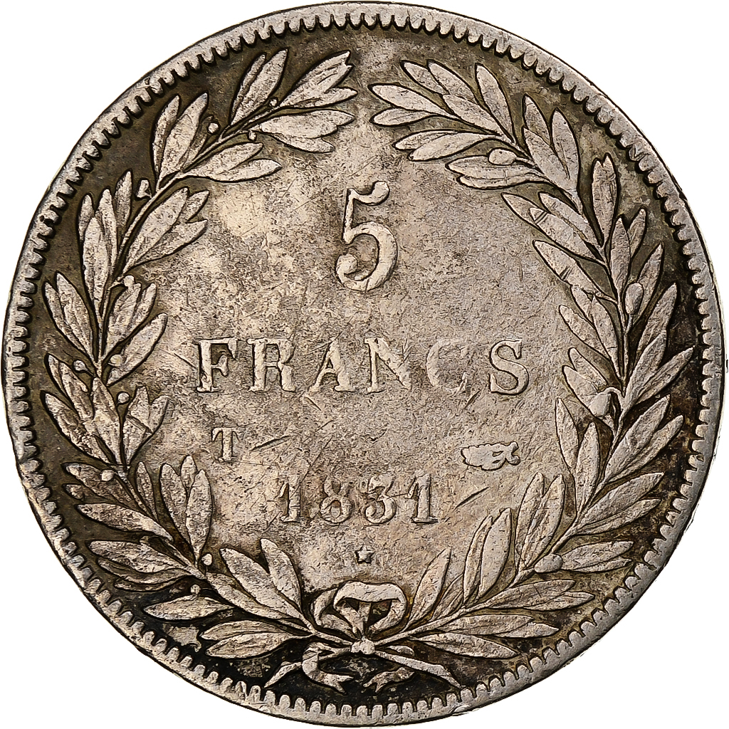 France, 5 Francs, Louis-Philippe, 1831, Nantes, Silver, VF(30-35), Gadoury:676