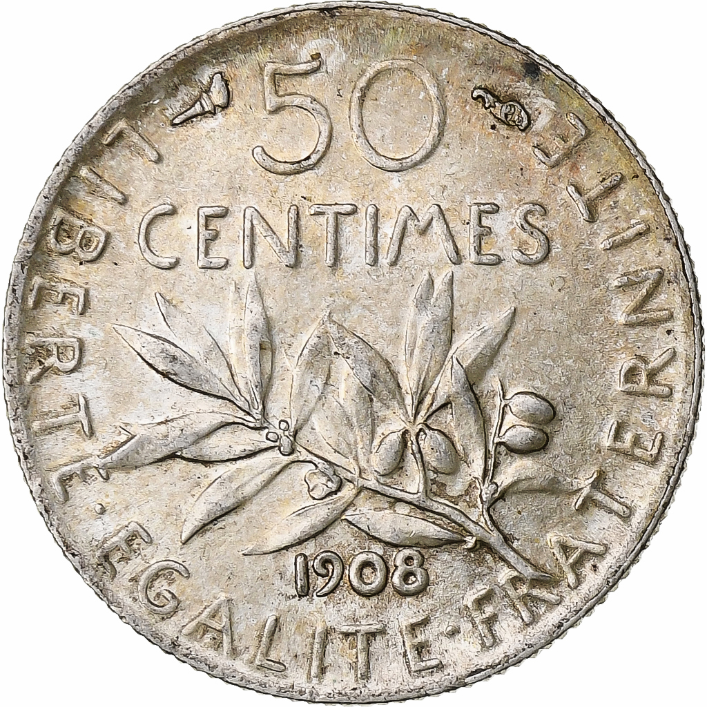 France, 50 Centimes, Semeuse, 1908, Silver, , Gadoury:420, KM:854