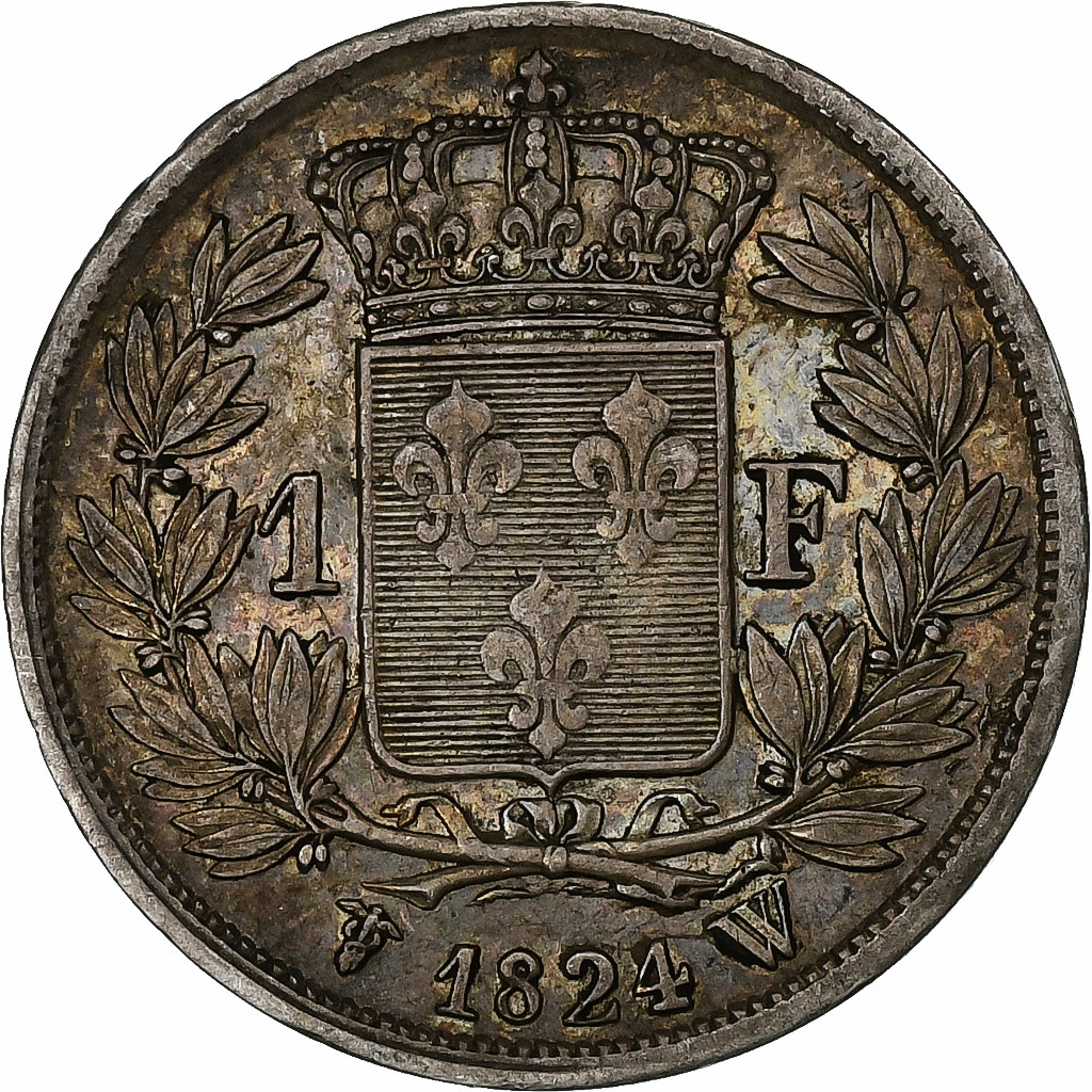France, Louis XVIII, Franc, Louis XVIII, 1824, Lille, Silver, 