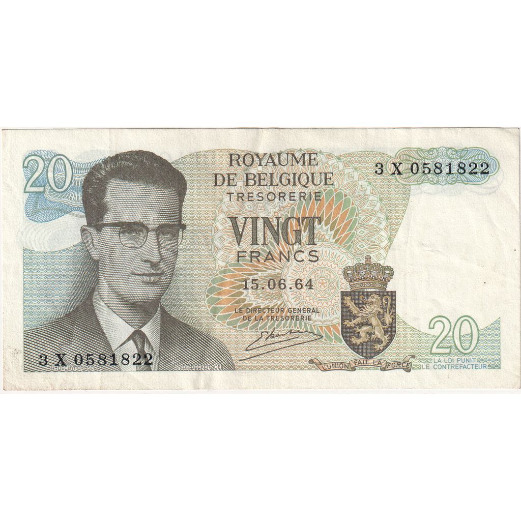 Belgium, 20 Francs, 1964-06-15, VF