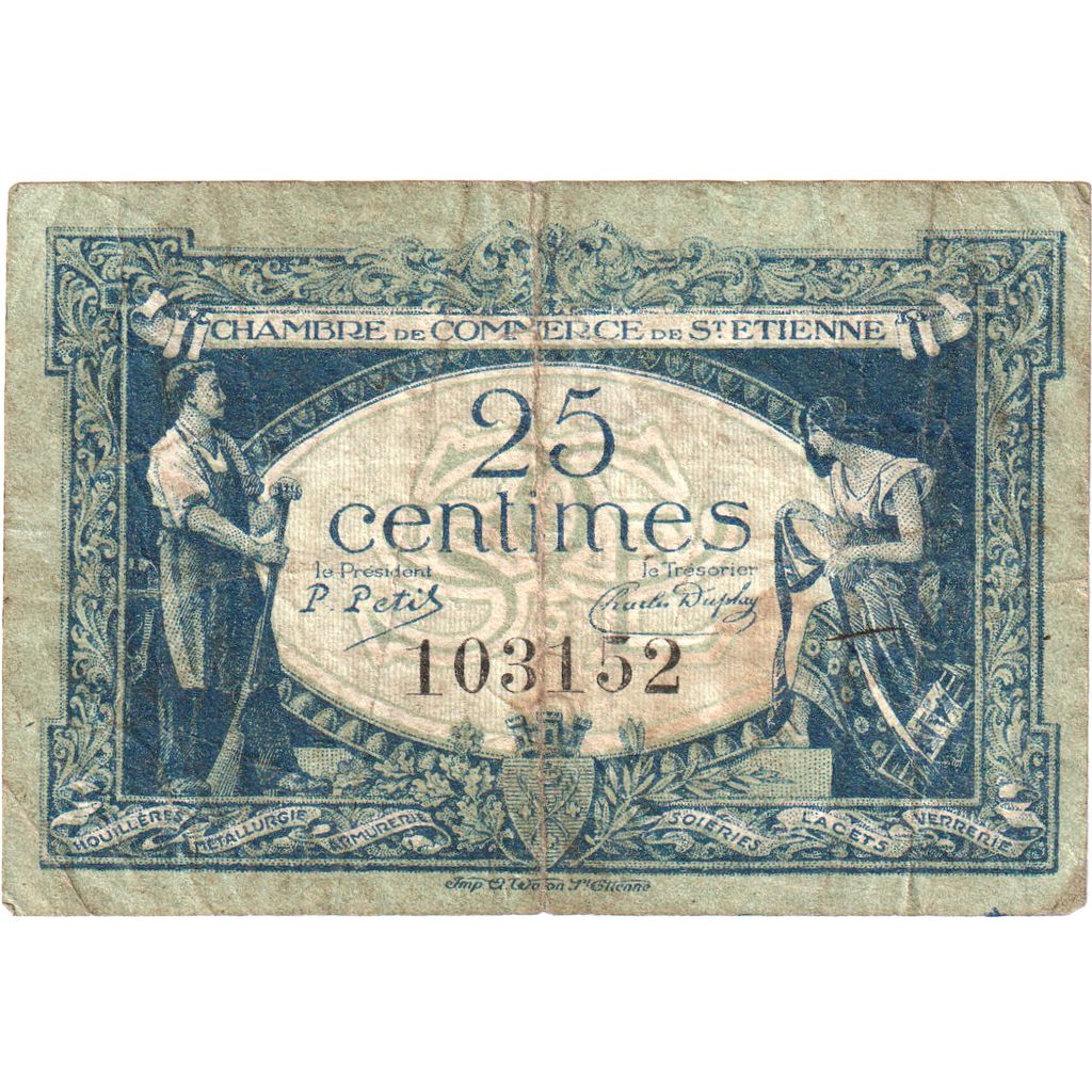 France, Saint Etienne, 25 Centimes, 1921-01-12, VF, Pirot:114-5