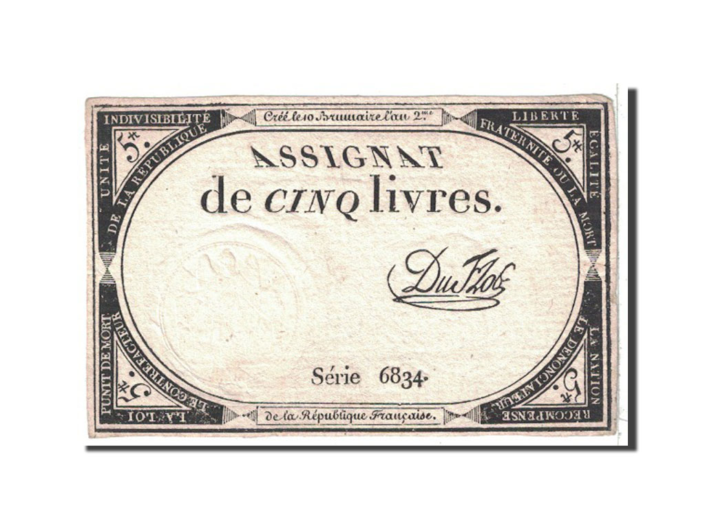 Banknote, France, 5 Livres, 1793, 1793-10-31, AU(55-58), KM:A76, Lafaurie:171