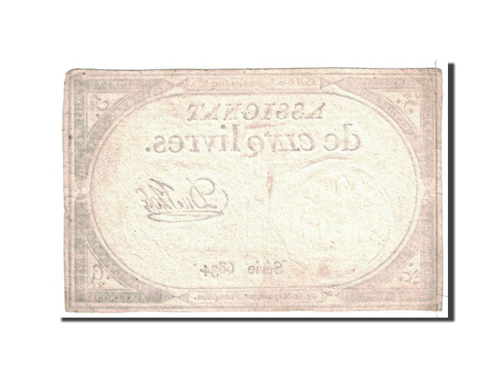 Banknote, France, 5 Livres, 1793, 1793-10-31, AU(55-58), KM:A76, Lafaurie:171