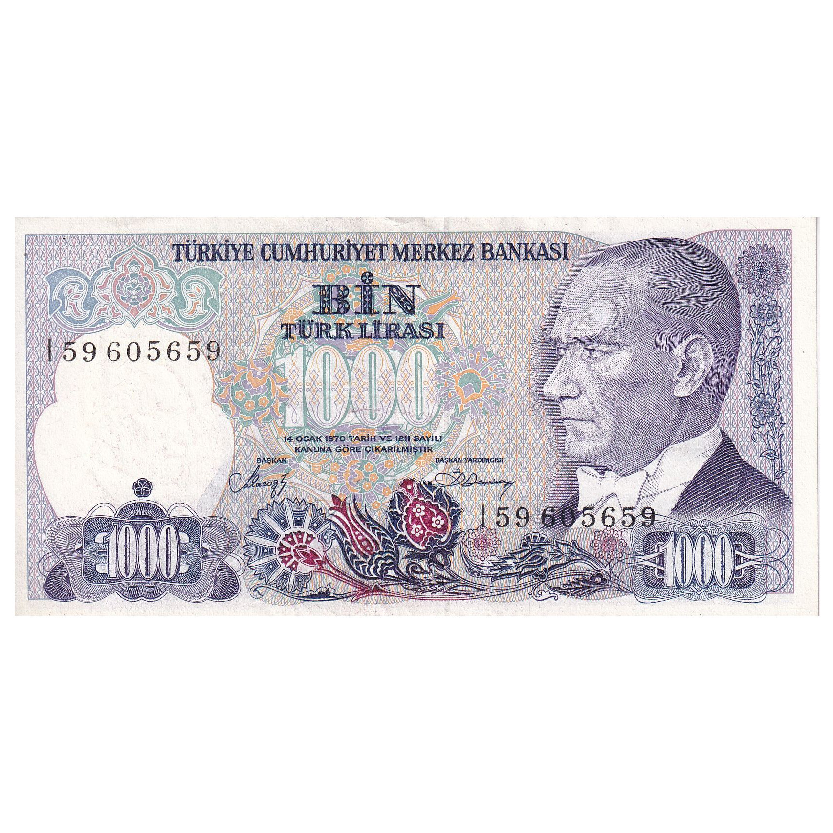 Banknote, Turkey, 1000 Lira, 1970, KM:196, AU(55-58)