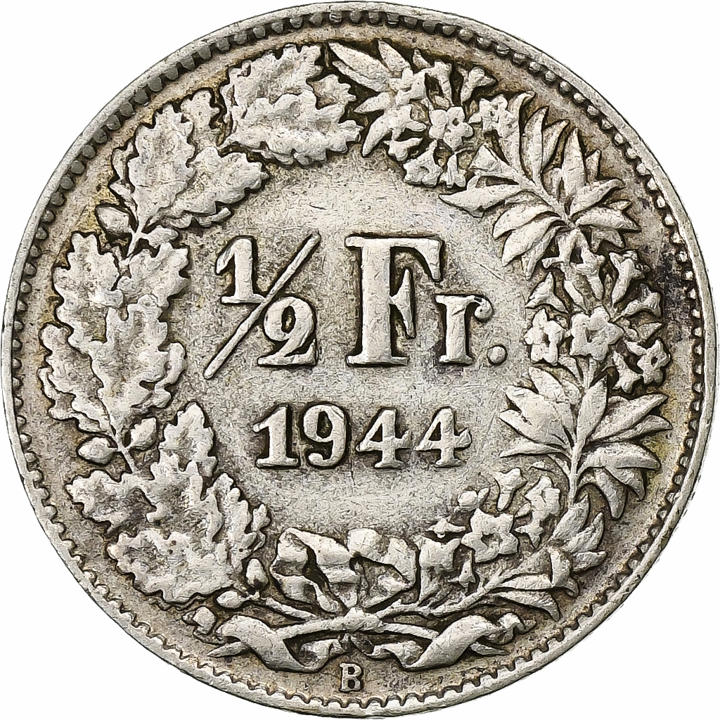 Switzerland, 1/2 Franc, 1944, Bern, Silver, , KM:23