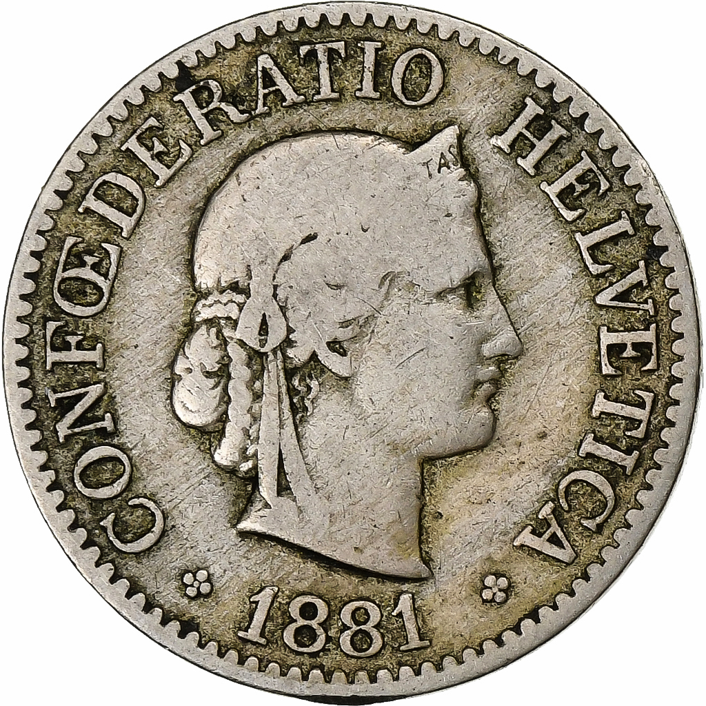 Switzerland, 10 Rappen, 1881, Bern, Copper-nickel, , KM:27