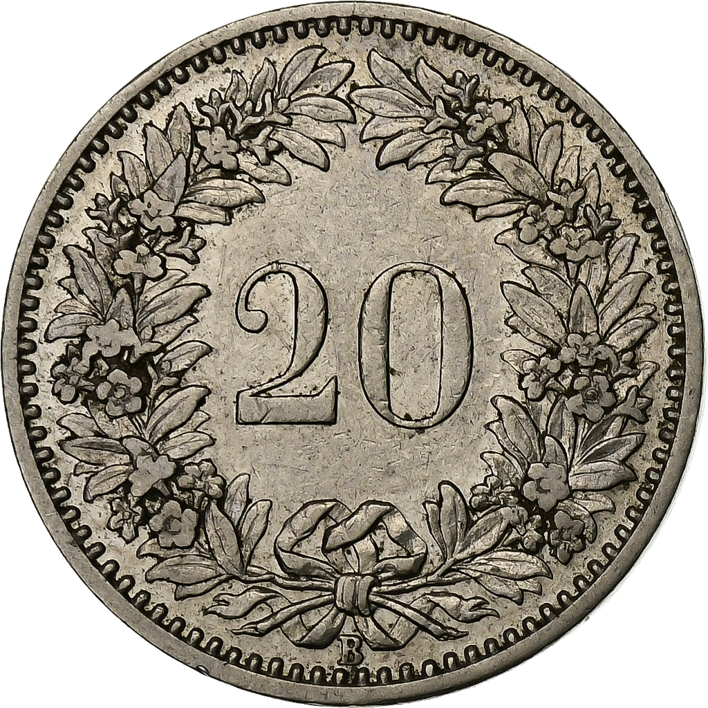Switzerland, 20 Rappen, 1894, Bern, Nickel, , KM:29