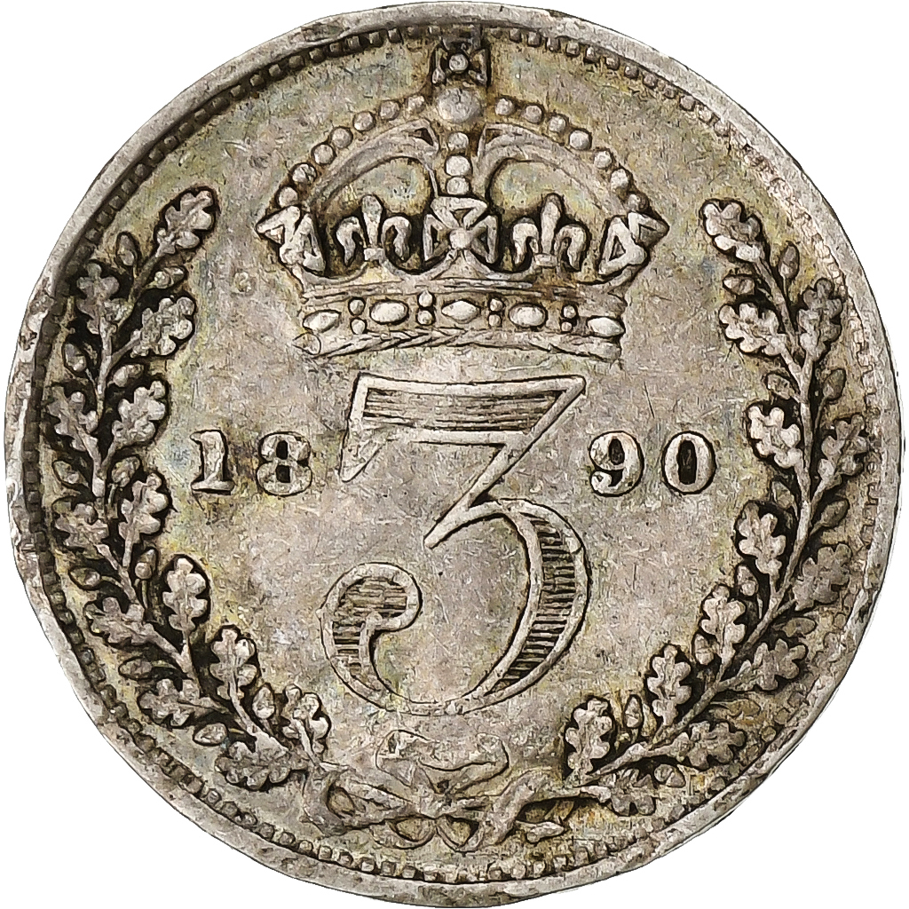 Great Britain, Victoria, 3 Pence, 1890, Silver, VF, KM:758