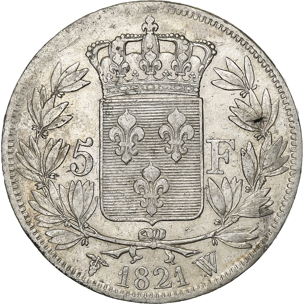 France, Louis XVIII, 5 Francs, Louis XVIII, 1821, Lille, Silver, 