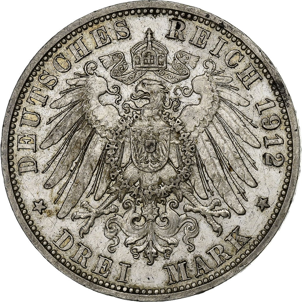 German States, PRUSSIA, Wilhelm II, 3 Mark, 1912, Berlin, Silver, AU