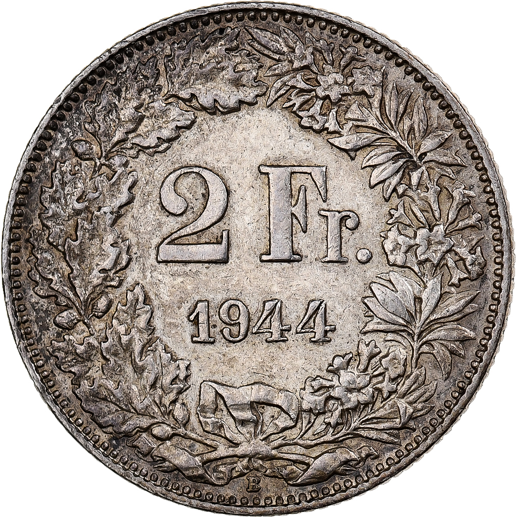 Switzerland, 2 Francs, 1944, Bern, Silver, 