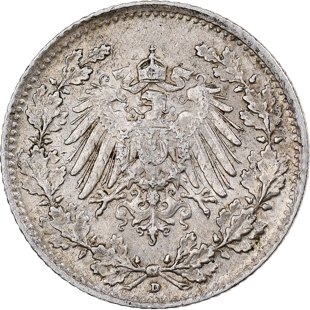 GERMANY - EMPIRE, 1/2 Mark, 1915, Munich, Silver, , KM:17