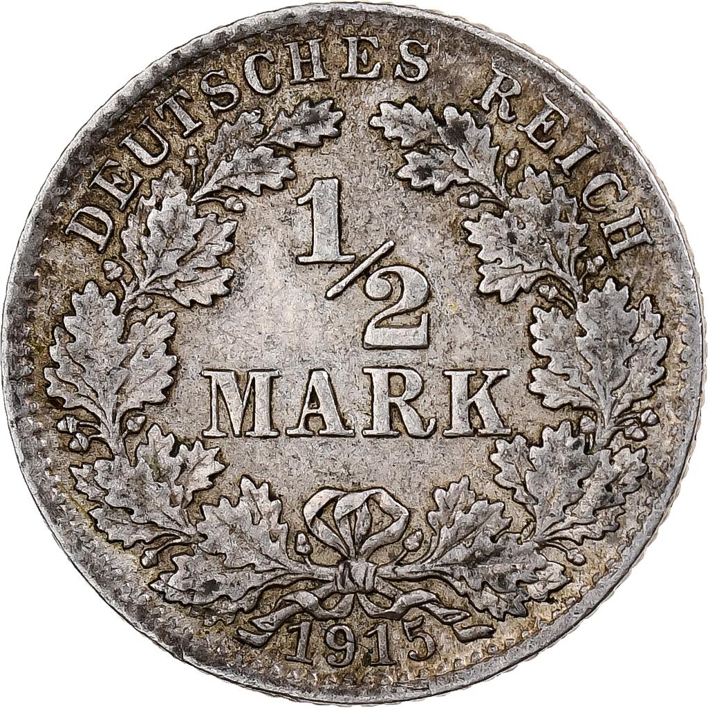 GERMANY - EMPIRE, 1/2 Mark, 1915, Munich, Silver, , KM:17