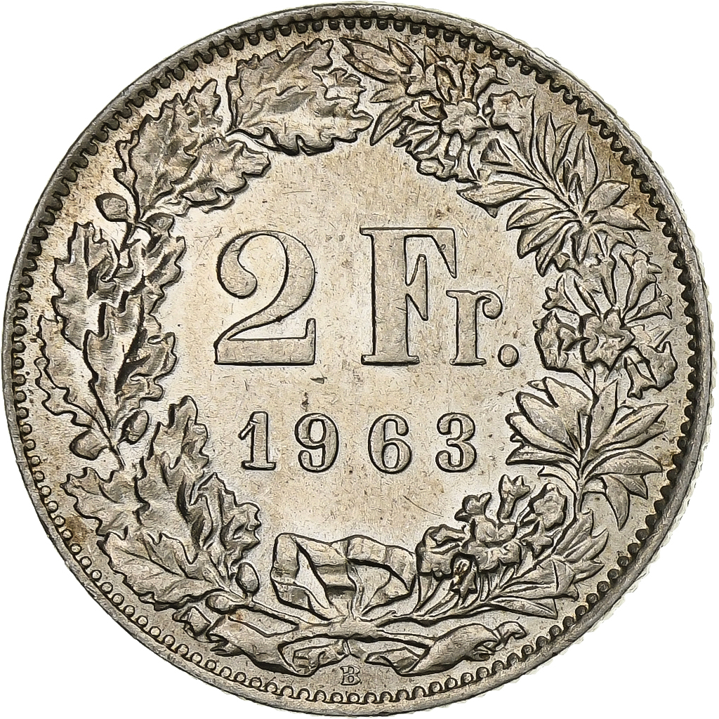 Switzerland, 2 Francs, 1963, Bern, Silver, , KM:21