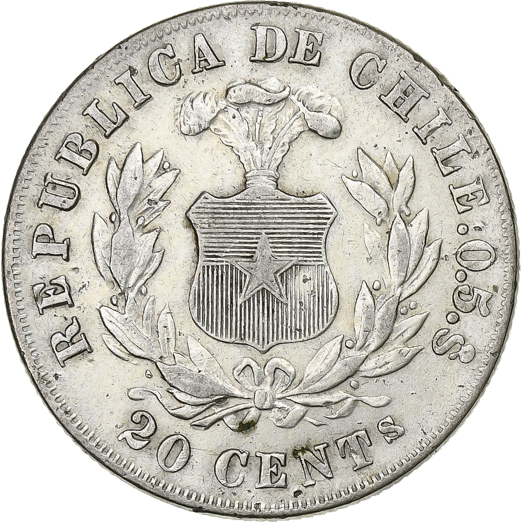 Chile, 20 Centavos, 1880, Santiago, Silver, , KM:138.2