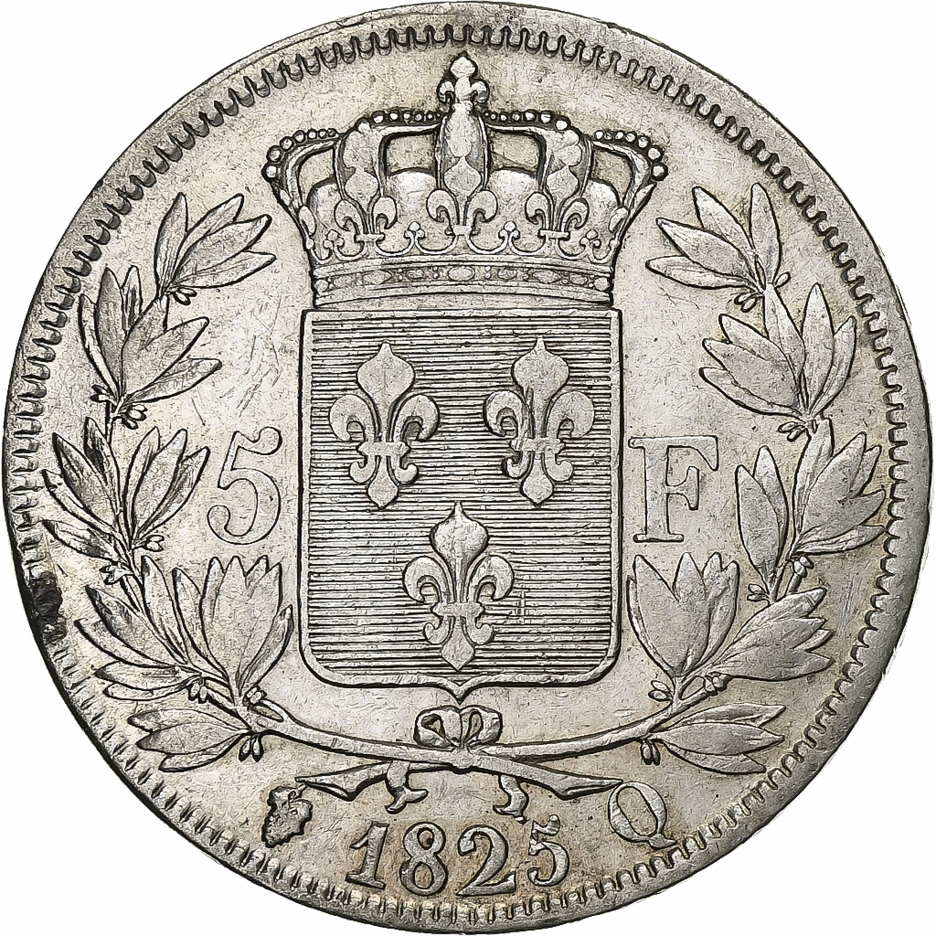 France, 5 Francs, Charles X, 1825, Perpignan, Silver, EF, KM:720.11