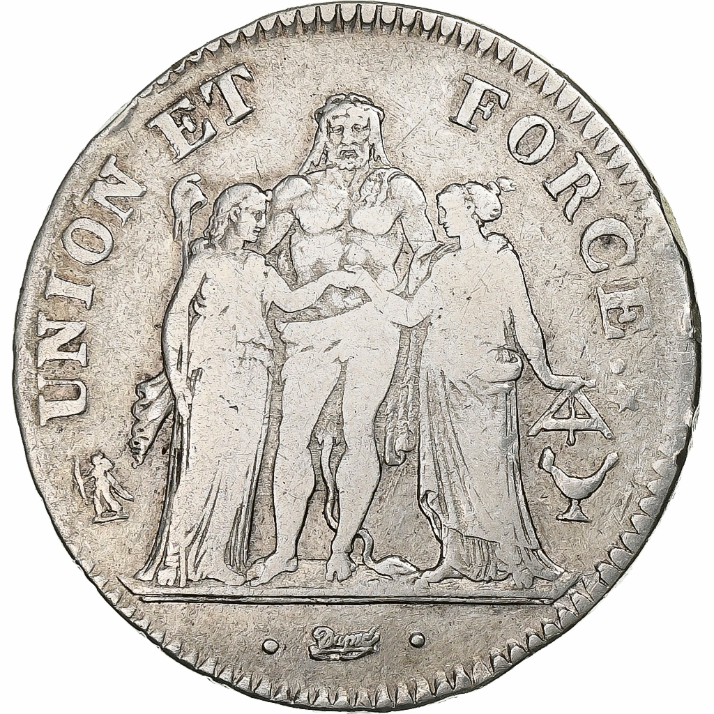 France, 5 Francs, Union et Force, AN 5, Bordeaux, Silver, VF, KM:639.5