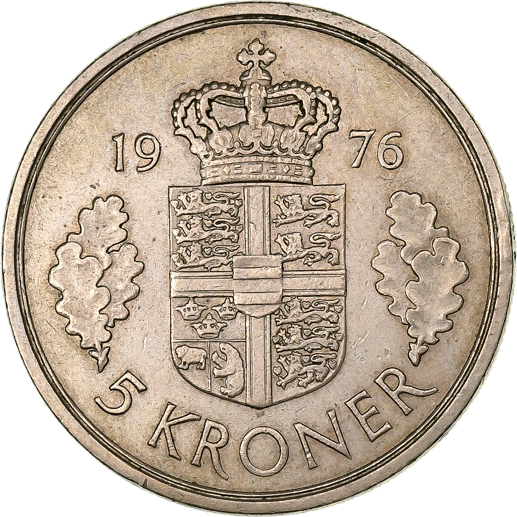 Denemarken, 5 Kroner, 1976, Copenhagen, Cupro-nikkel, ZF