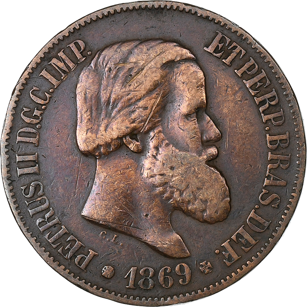Brazil, Pedro II, 20 Reis, 1869, Rio de Janeiro, Bronze, , KM:474