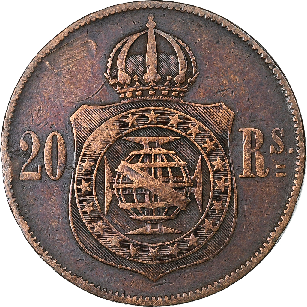 Brazil, Pedro II, 20 Reis, 1869, Rio de Janeiro, Bronze, , KM:474