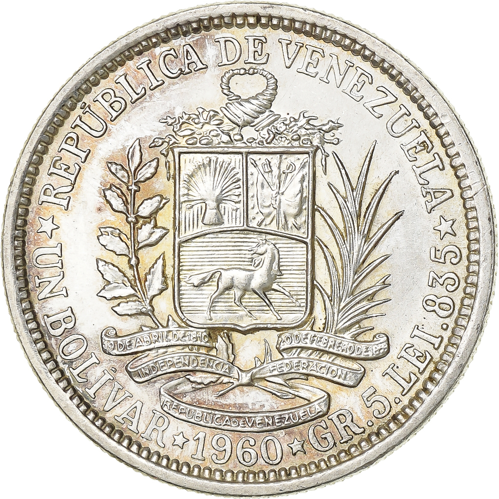 Venezuela, Bolivar, 1960, Paris, Silver, , KM:37a