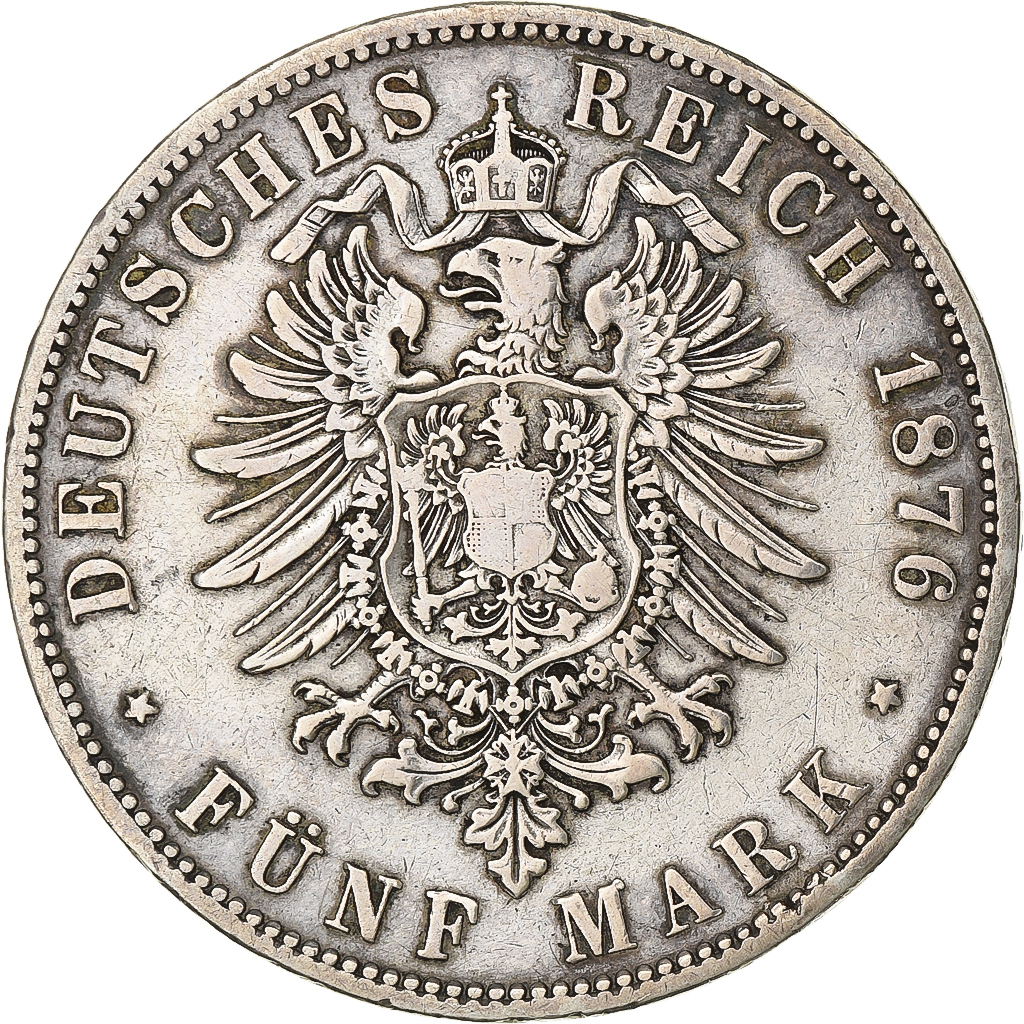 Germany, PRUSSIA, Wilhelm I, 5 Mark, 1876, Berlin, Silver, VF, KM:503