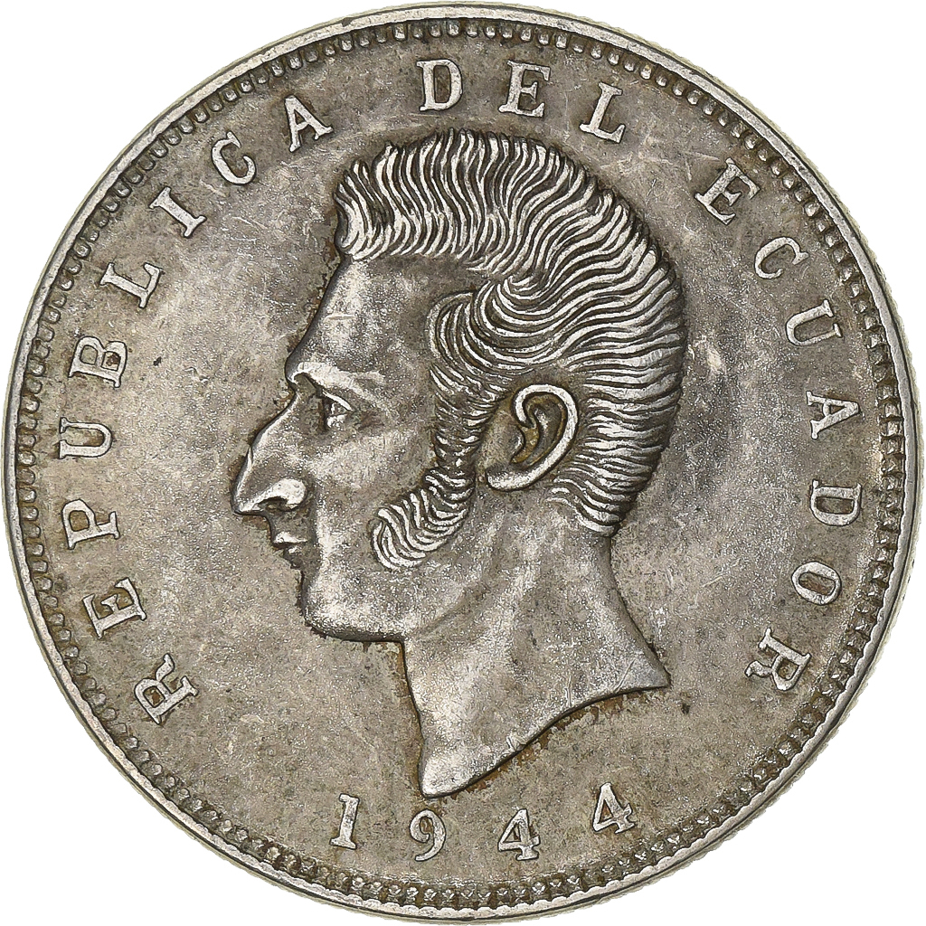 Ecuador, 5 Sucres, Cinco, 1944, Mexico City, Silver, , KM:79