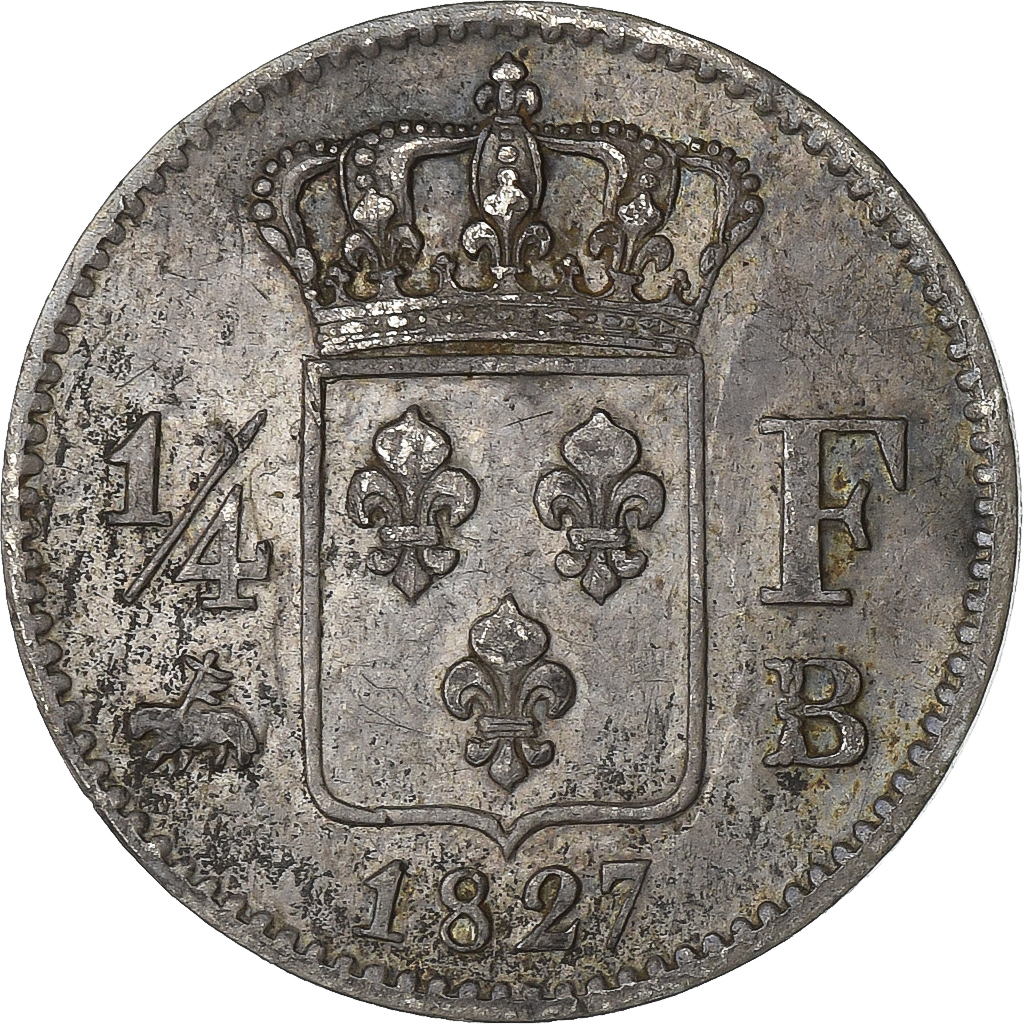 France, 1/4 Franc, Charles X, 1827, Rouen, Silver, , KM:722.2