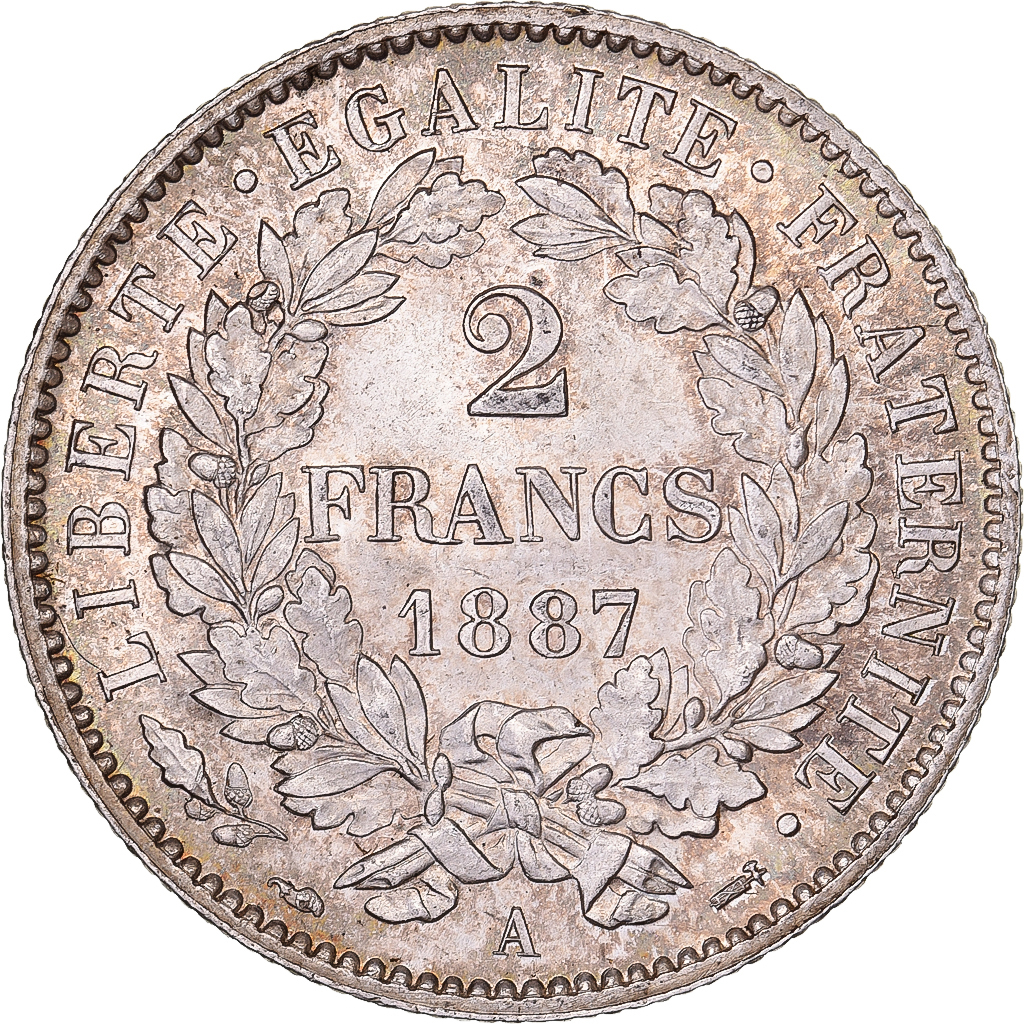France, 2 Francs, Cérès, 1887, Paris, Silver, AU, KM:817.1