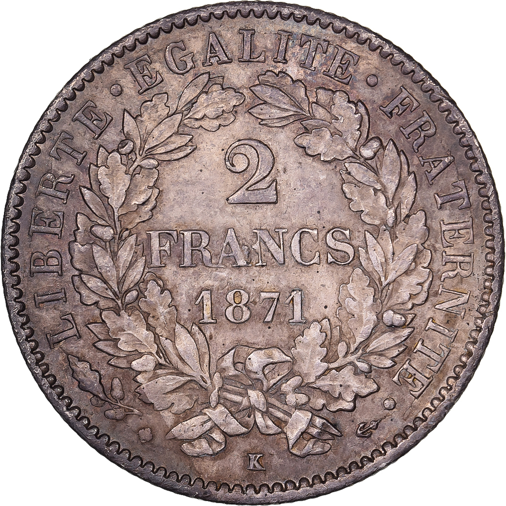 France, 2 Francs, Cérès, 1871, Bordeaux, Silver, AU(55-58), KM:817.2