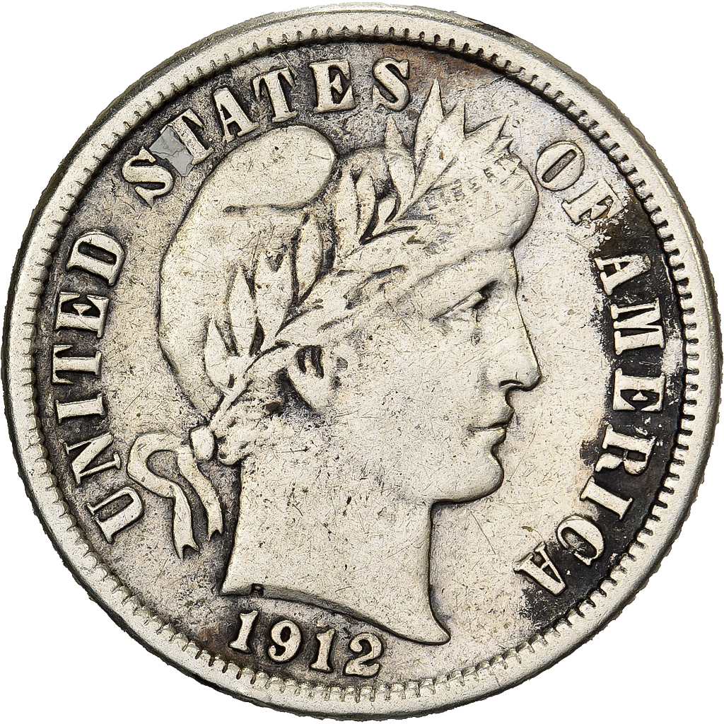 United States, Dime, Barber Dime, 1912, Philadelphia, Silver, VF, KM:113