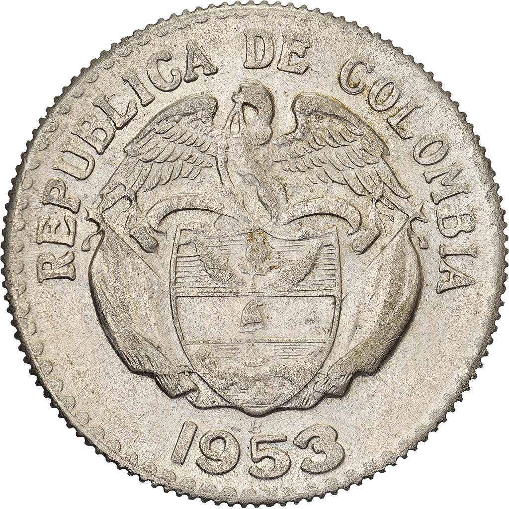 Colombia, 20 Centavos, 1953, Silver, , KM:213