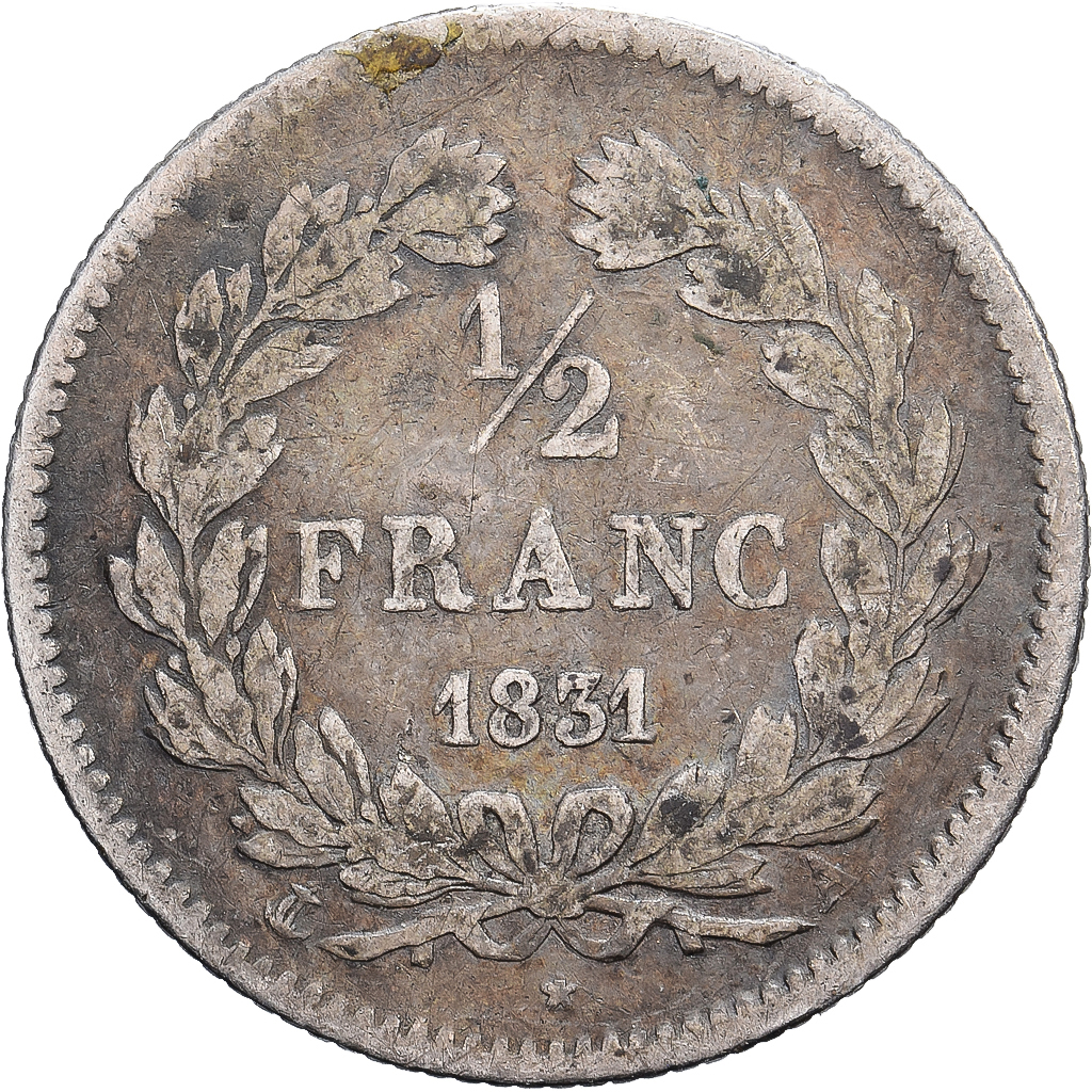 France, 1/2 Franc, Louis-Philippe, 1831, Paris, Silver, VF, KM:741.1