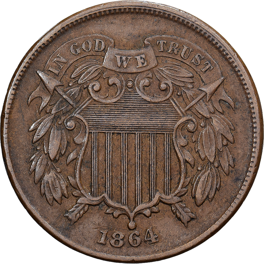 United States, 2 Cents, 1864, Philadelphia, Copper-Tin-Zinc, AU, KM:94