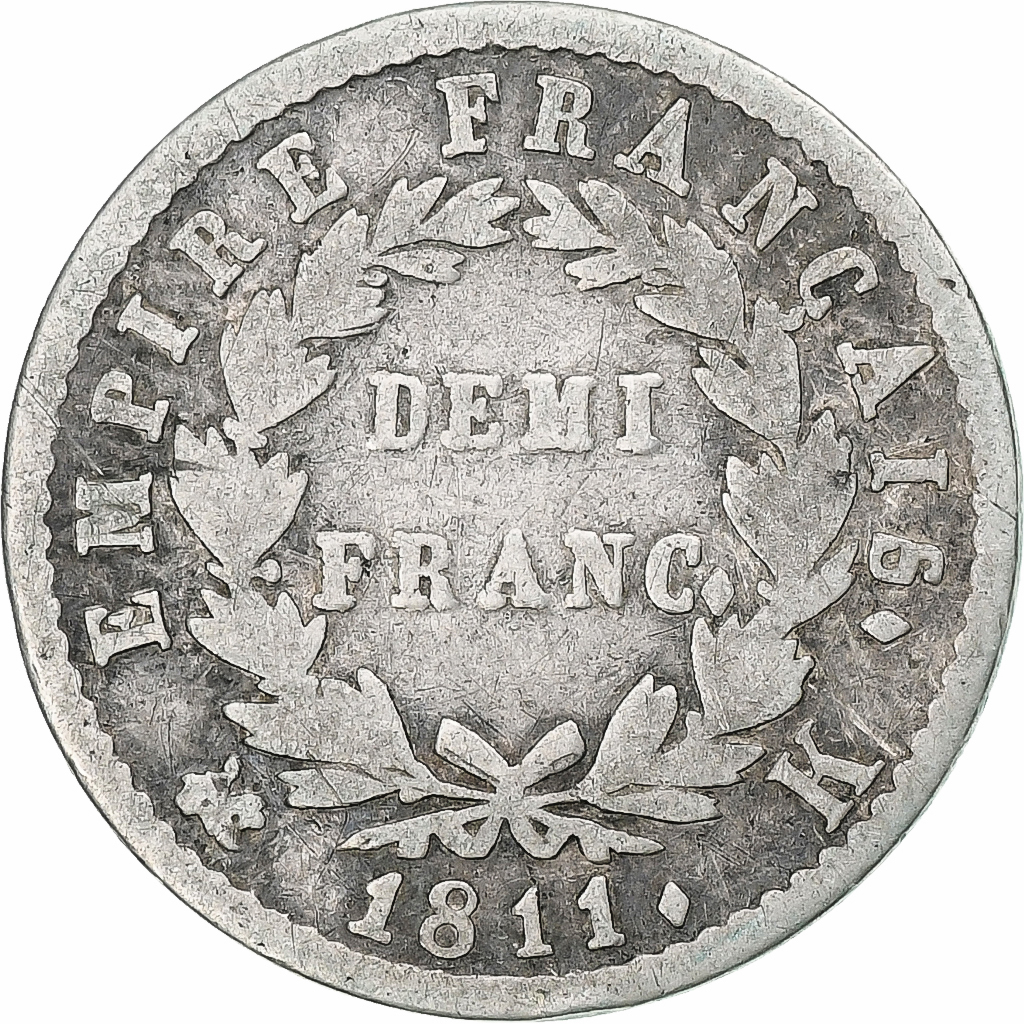 France, 1/2 Franc, Napoléon I, 1811, Bordeaux, Silver, , KM:691.8