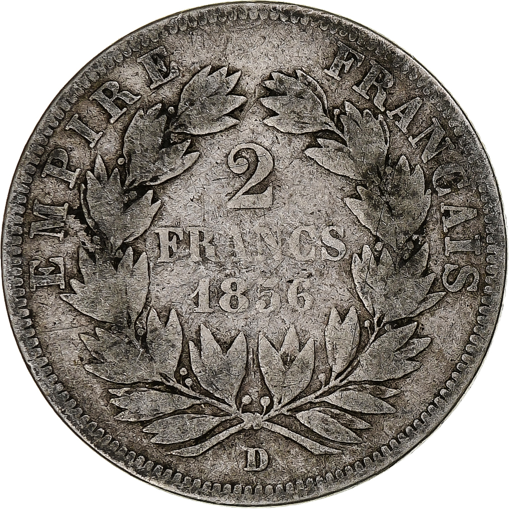 France, Napoleon III, 2 Francs, 1856, Lyon, Silver, F, Gadoury:523