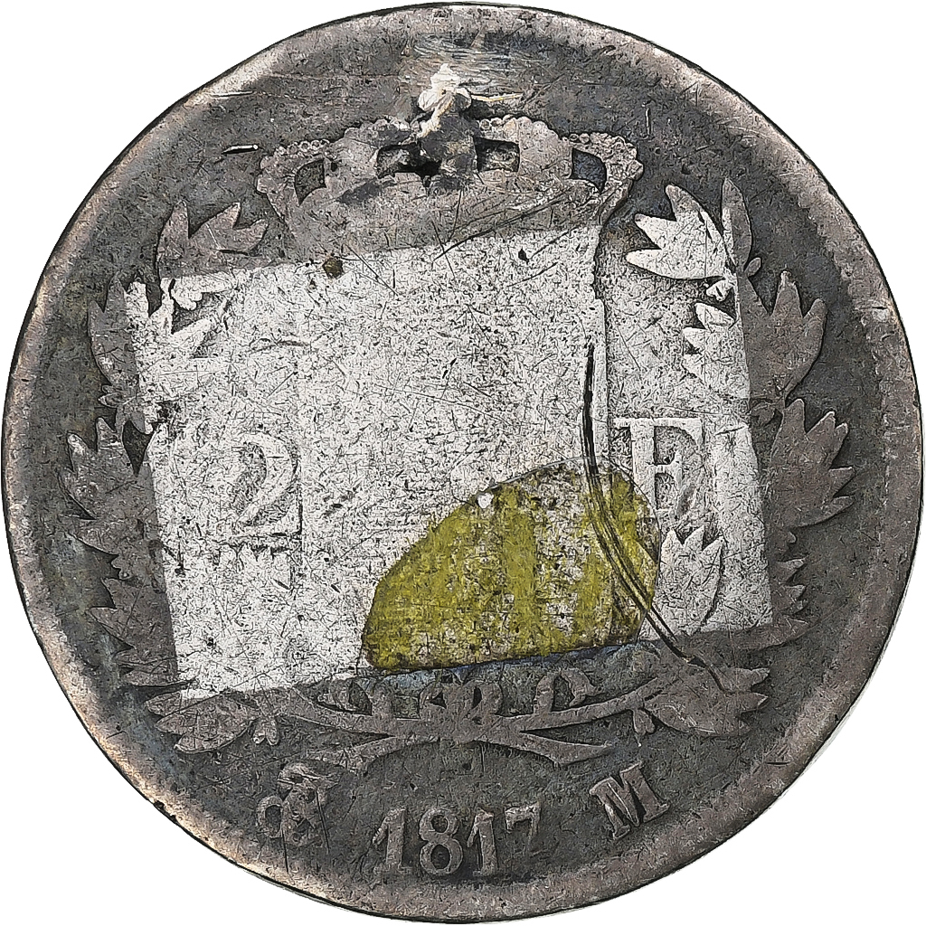 France, Louis XVIII, 2 Francs, 1817, Toulouse, Silver, F(12-15), Gadoury:513