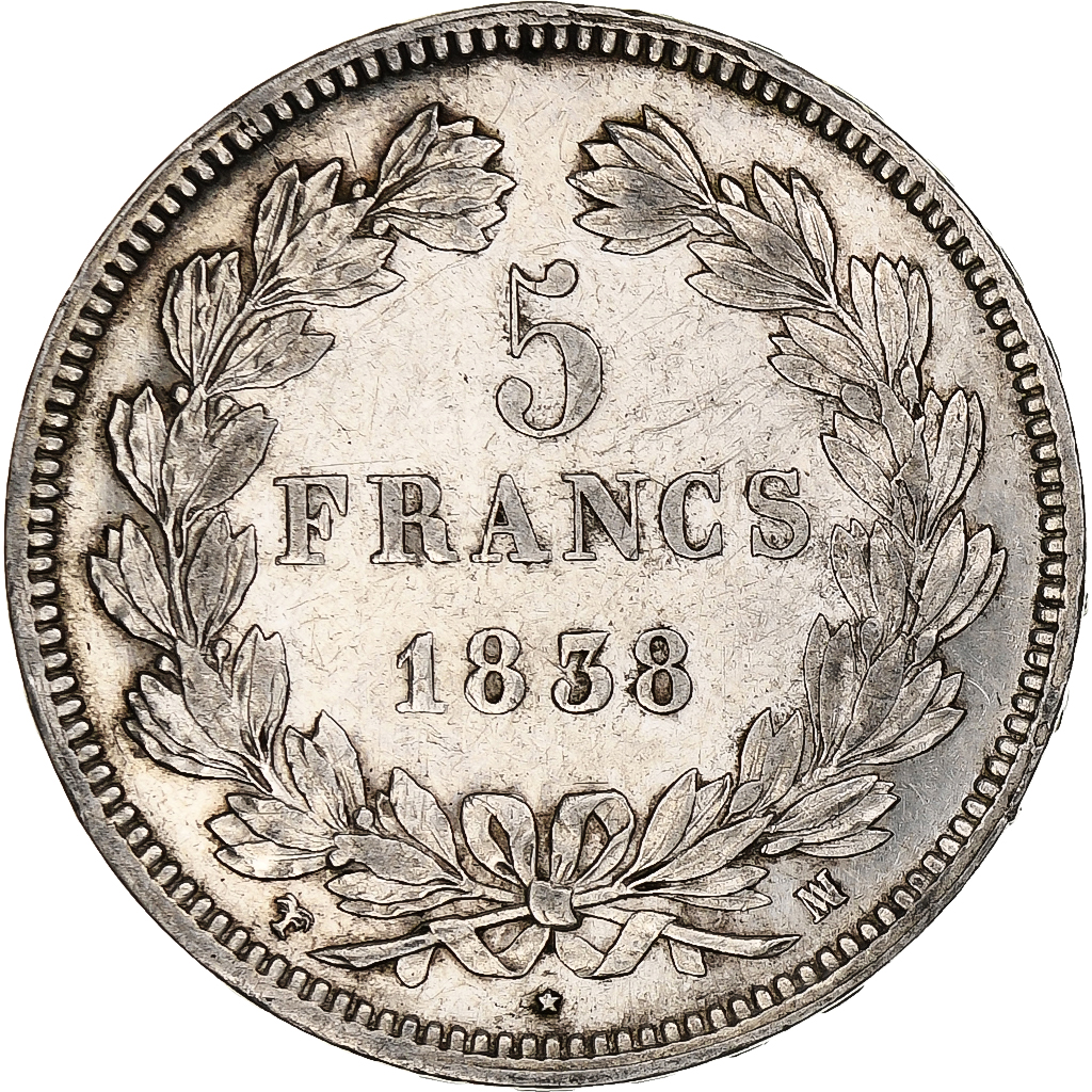 France, 5 Francs, Louis-Philippe, 1838, Marseille, Silver, 